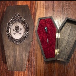 Vintage Inspired Wooden Coffin Ring Jewelry Box Victorian Gothic Vampire Wedding